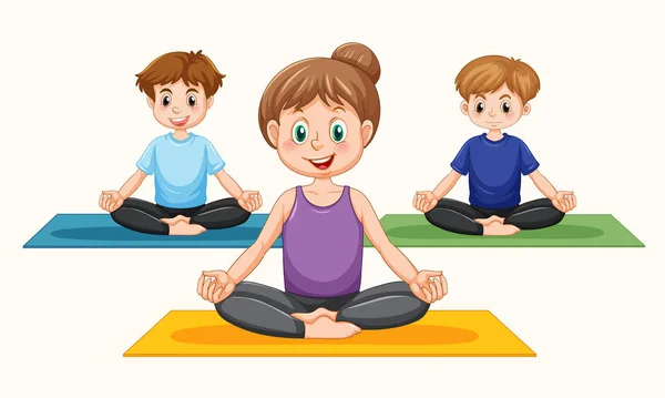 Yoga Illüstrasyonu Yapan Bir Grup Insan — Stok Vektör