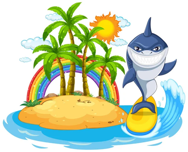 Nettes Hai Surfen Sommerurlaub Illustration — Stockvektor