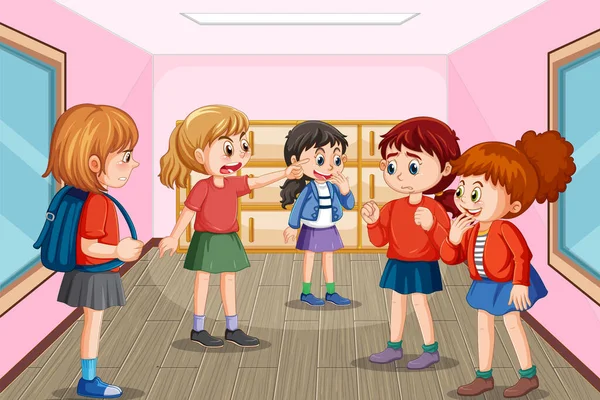 School Bullying Student Cartoon Characters Illustration — 스톡 벡터