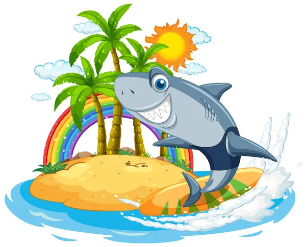 Cute Shark Surfing Summer Holiday Illustration — Stock Vector