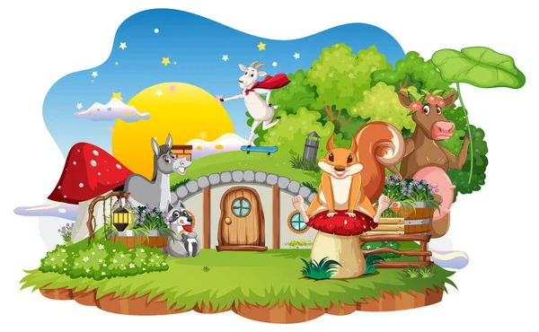 Animals Hobbit House White Background Illustration — Stock Vector