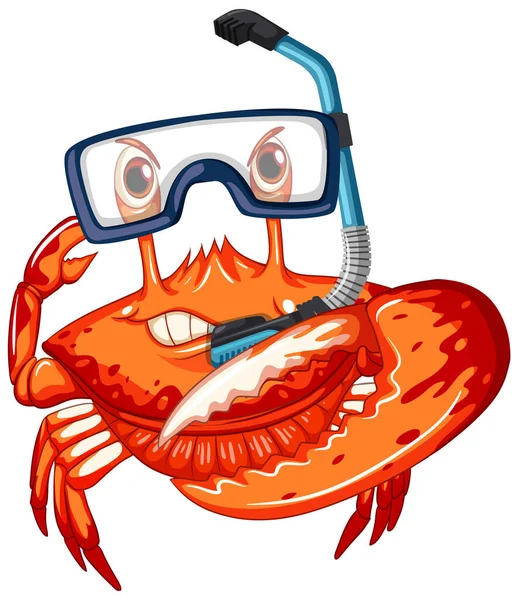 Cute Crab Cartoon Character Wearing Snorkeling Goggles Illustration — Stock Vector