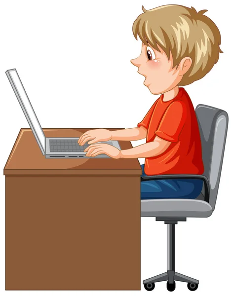 Man Using Laptop Cartoon Illustration — Stockvector