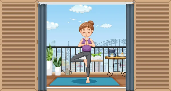 Yoga Meditasyon Yapan Bir Kadın — Stok Vektör