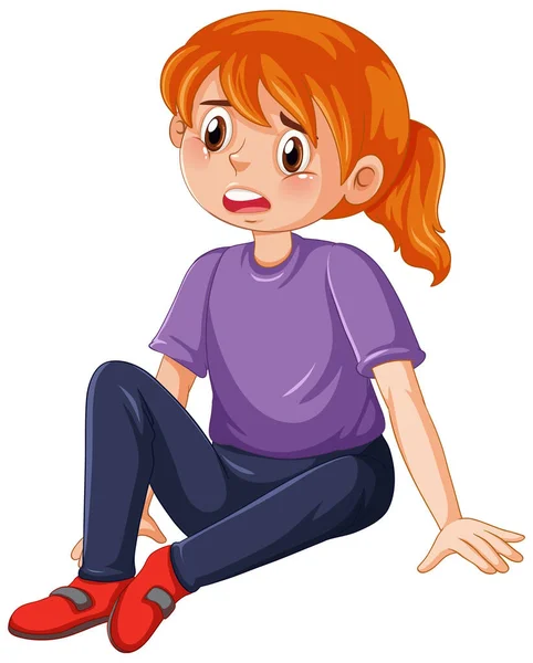 Triste Menina Desenho Animado Personagem Ilustração — Vetor de Stock