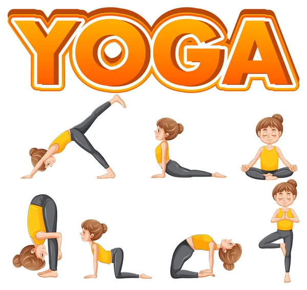 Conjunto Posturas Yoga Ilustración — Vector de stock