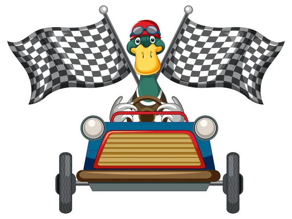 Soapbox Derby Duck Driving Car Illustration — Stok Vektör