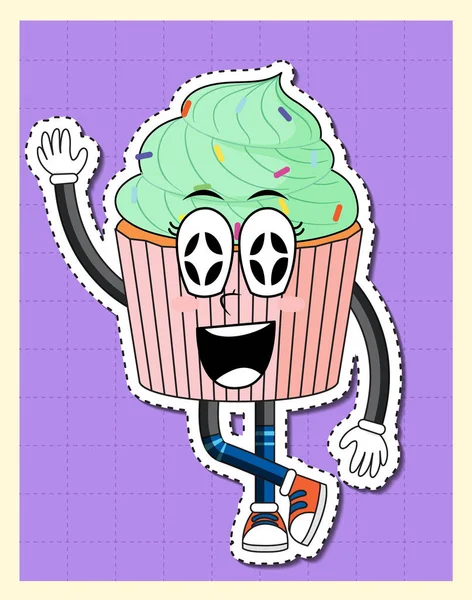 Cute Cupcake Cartoon Character Grid Background Illustration — Vector de stock