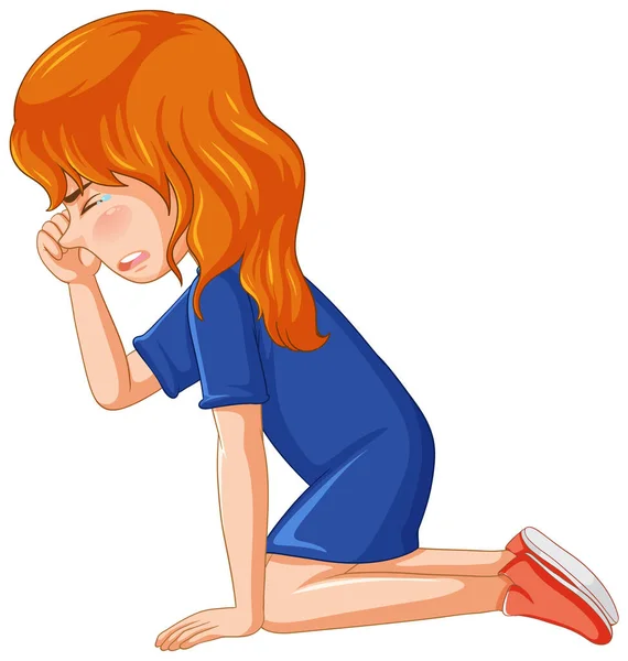 Sad Girl Crying Cartoon Character Illustration 图库矢量图片