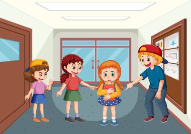 School bullying with student cartoon characters illustration