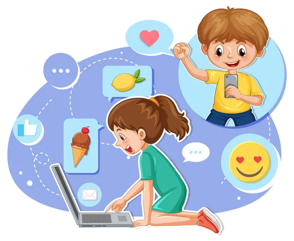 Girl Browsing Social Media Laptop Illustration — Stockový vektor