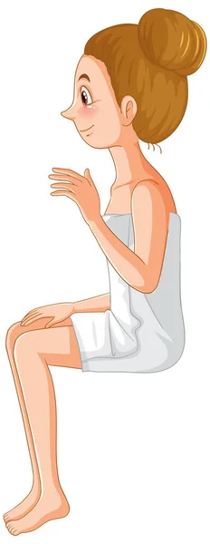 Side Woman Towel Sitting Illustration — Stock Vector
