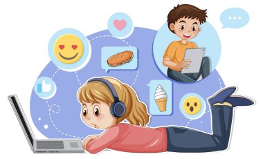 A girl browsing social media illustration