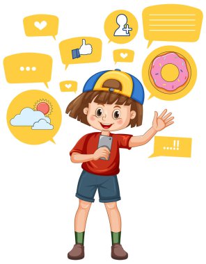 A girl using smartphone for online learning illustration