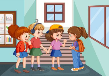 School bullying with student cartoon characters illustration