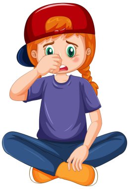 Sad girl crying with face expression illustration