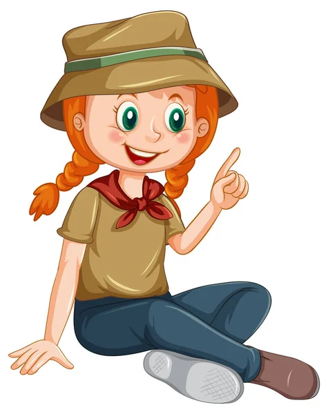 Chica Camping Sentado Ilustración Personaje Dibujos Animados — Vector de stock