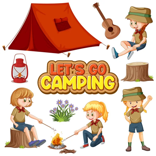 Set Von Verschiedenen Camping Kids Illustration — Stockvektor