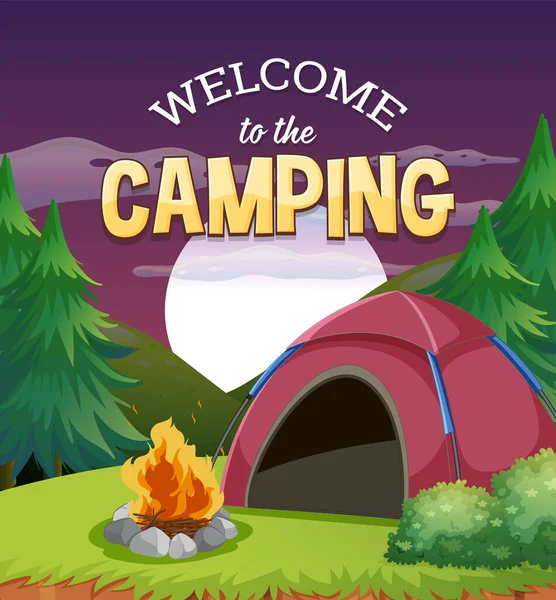 Bienvenido Ilustración Diseño Póster Camping — Vector de stock