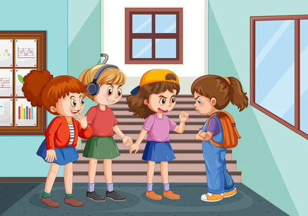 School Bullying Student Cartoon Characters Illustration — стоковый вектор