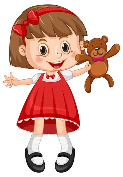 Little Cute Girl Red Dress Illustration — Stock Vector