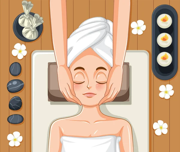 Vrouw Getting Facial Massage Spa Illustratie — Stockvector