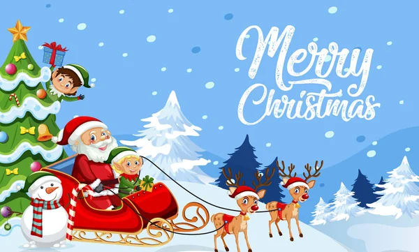 Joyeux Noël Conception Bannière Avec Père Noël Sur Illustration Traîneau — Image vectorielle