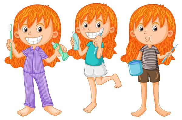 Set Children Cartoon Character Dental Care Illustration — Stock vektor