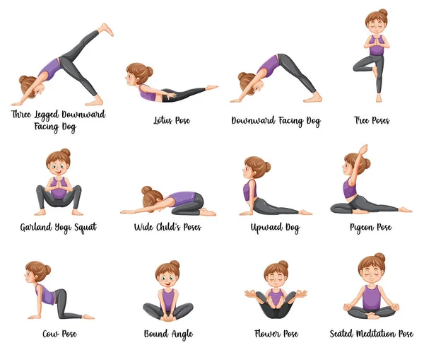 Ensemble Postures Yoga Illustration — Image vectorielle