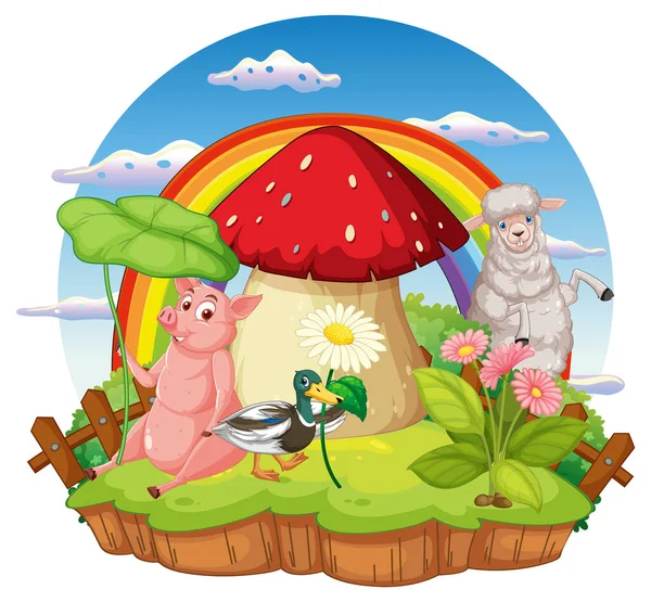 Cute Animal Cartoon Character Ourdoor Scene Isolated Island Illustration — ストックベクタ