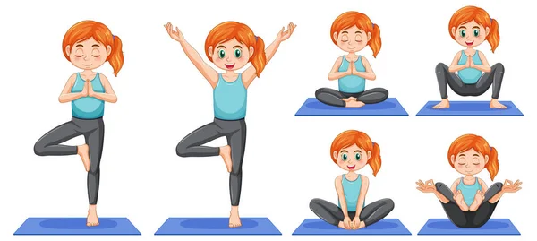 Conjunto Posturas Yoga Ilustración — Vector de stock