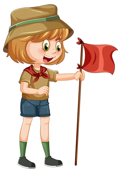 Camping Girl Holding Flag Illustration — Stock Vector