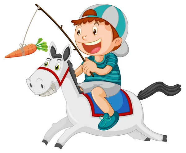 Chłopiec Jazda Koń Połowy Marchew Ilustracja — Wektor stockowy