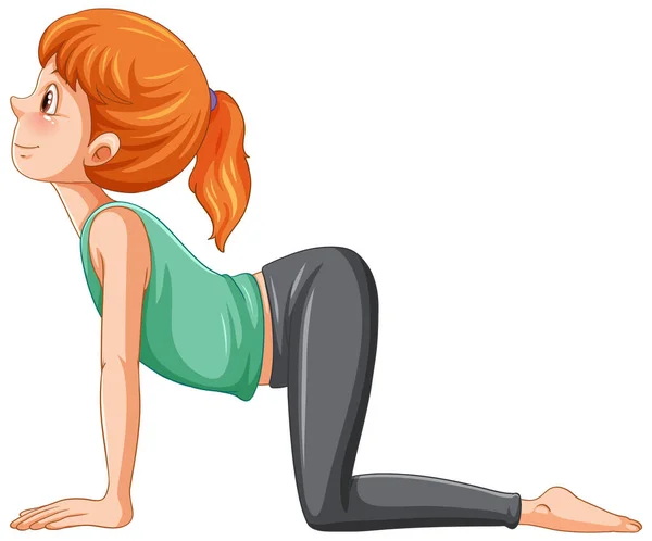 Yoga Gatto Mucca Posa Cartone Animato Personaggio Illustrazione — Vettoriale Stock