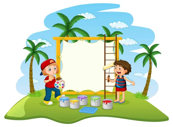 Tablero Vacío Con Ilustración Niños Felices — Vector de stock