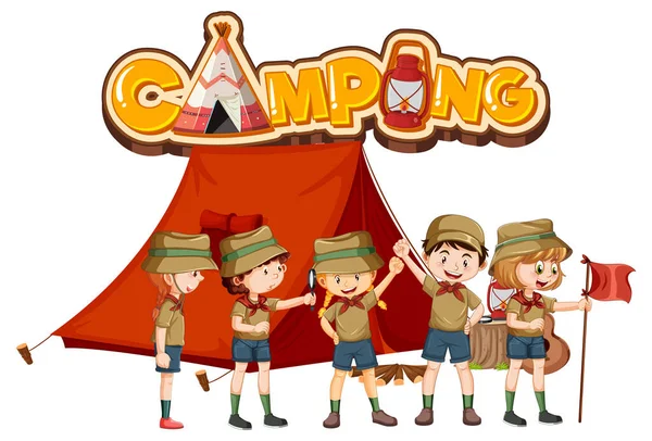 Camping Plein Air Avec Illustration Scout Enfants — Image vectorielle