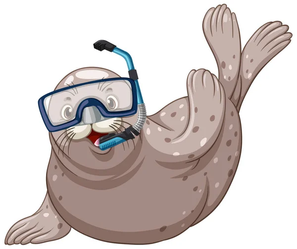 Cute Uszczelnienie Noszenie Okulary Snorkel Białym Tle Ilustracji — Wektor stockowy