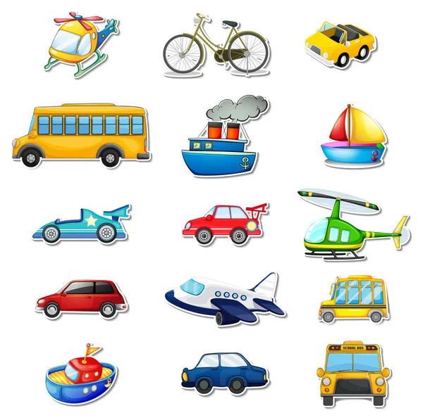 Sticker Set Different Vehicles Illustration — Archivo Imágenes Vectoriales