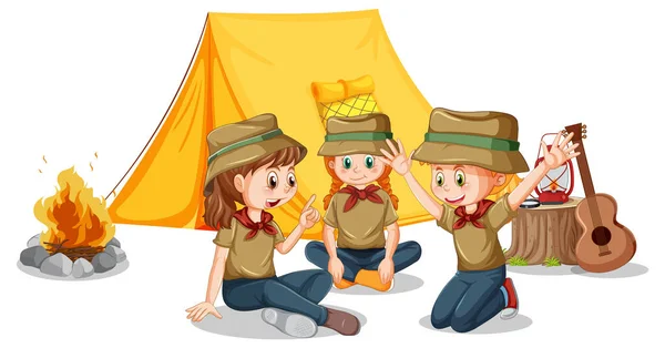 Camping Παιδιά Εικονογράφηση Στυλ Κινουμένων Σχεδίων — Διανυσματικό Αρχείο