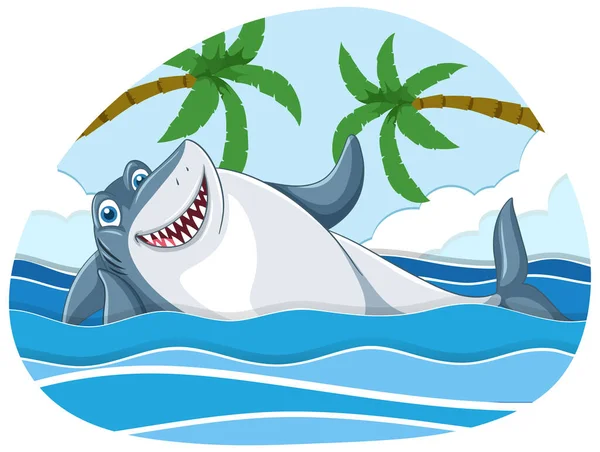 海のイラストの漫画サメ — ストックベクタ