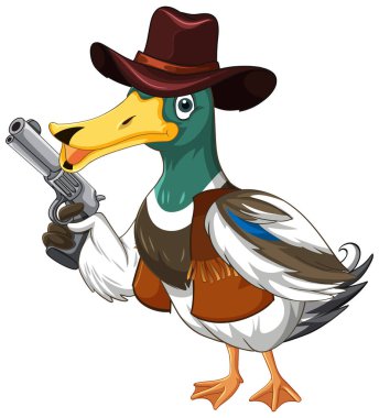 Cartoon duck wearing cowboy costume illustration