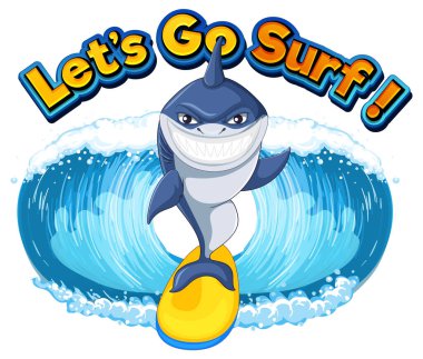 Cute shark surfing cartoon icon illustration
