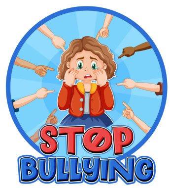Stop Bullying text with cartoon character illustration