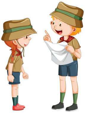 Harita resimli çocuk çizgi film karakteri kampı