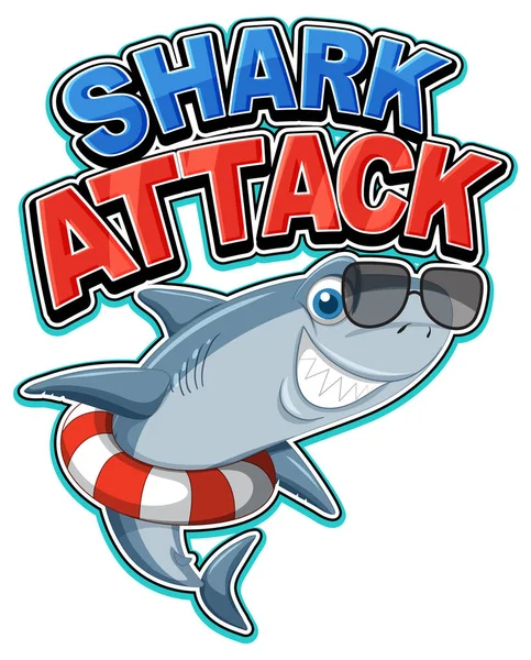 Shark Attack Icon Shark Cartoon Character Wearing Inflatable Ring Illustration — Stockvektor