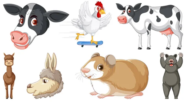 Set Various Animals Cartoon Characters Illustration — Stockvektor