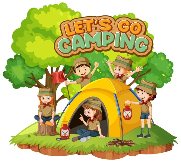 Camping Kinder Und Textgestaltung Für Wort Let Camping Illustration — Stockvektor