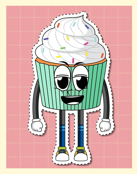 Cute Cupcake Cartoon Character Grid Background Illustration — Διανυσματικό Αρχείο