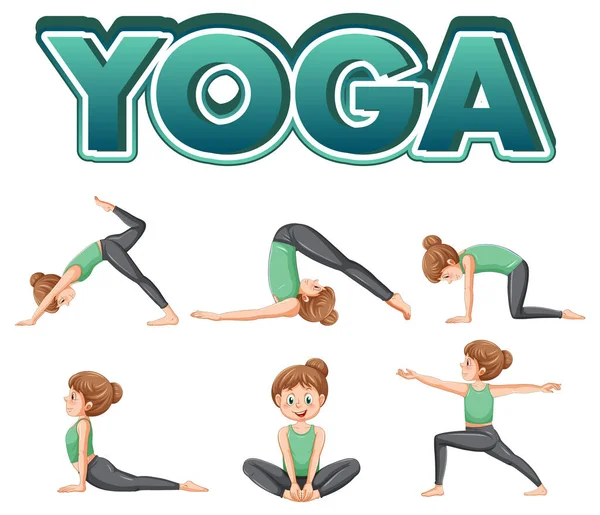 Set Van Yoga Houdingen Illustratie — Stockvector