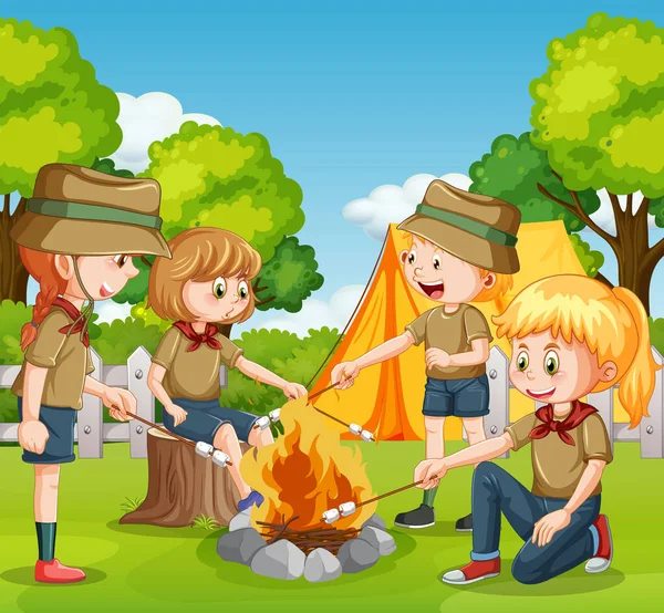 Camping Niños Parque Ilustración — Archivo Imágenes Vectoriales